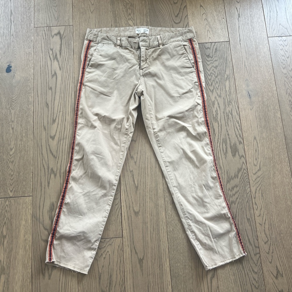Nili Lotan East Hampton straight legged khaki chinos ribbon side stripe size 6